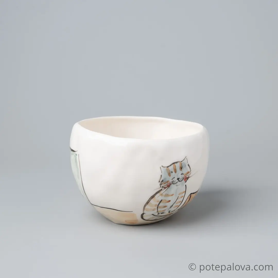 картинка Чашка с котиком и цветком - DishWishes.Ru