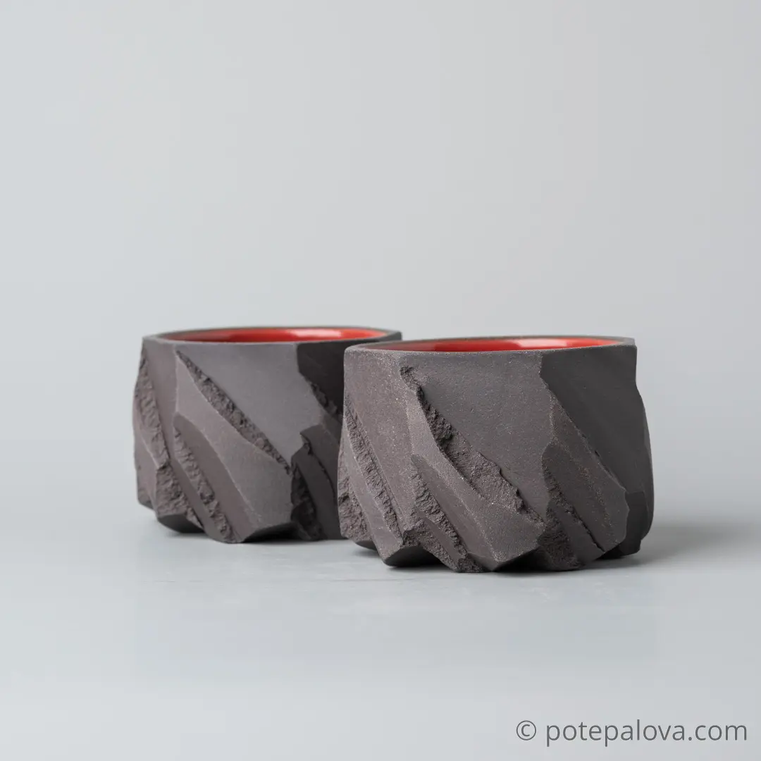 картинка Стакан Обсидиан малый с красной глазурью 130 мл - DishWishes.Ru