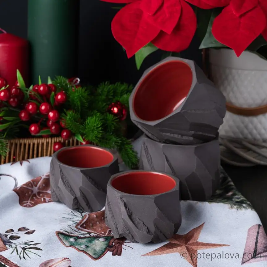 картинка Стакан Обсидиан малый с красной глазурью 130 мл - DishWishes.Ru