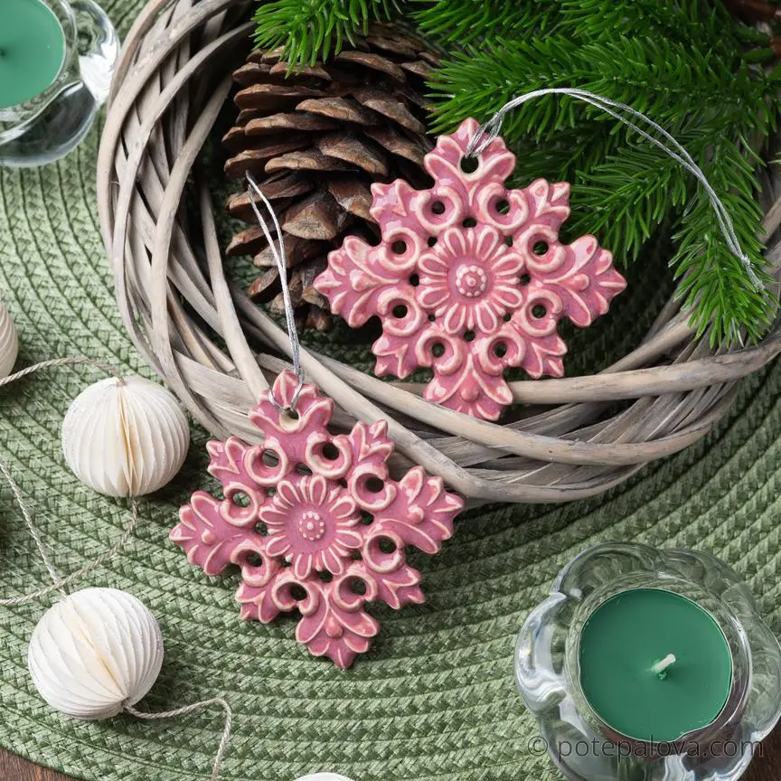 картинка Керамическая снежинка 2 розовая - DishWishes.Ru