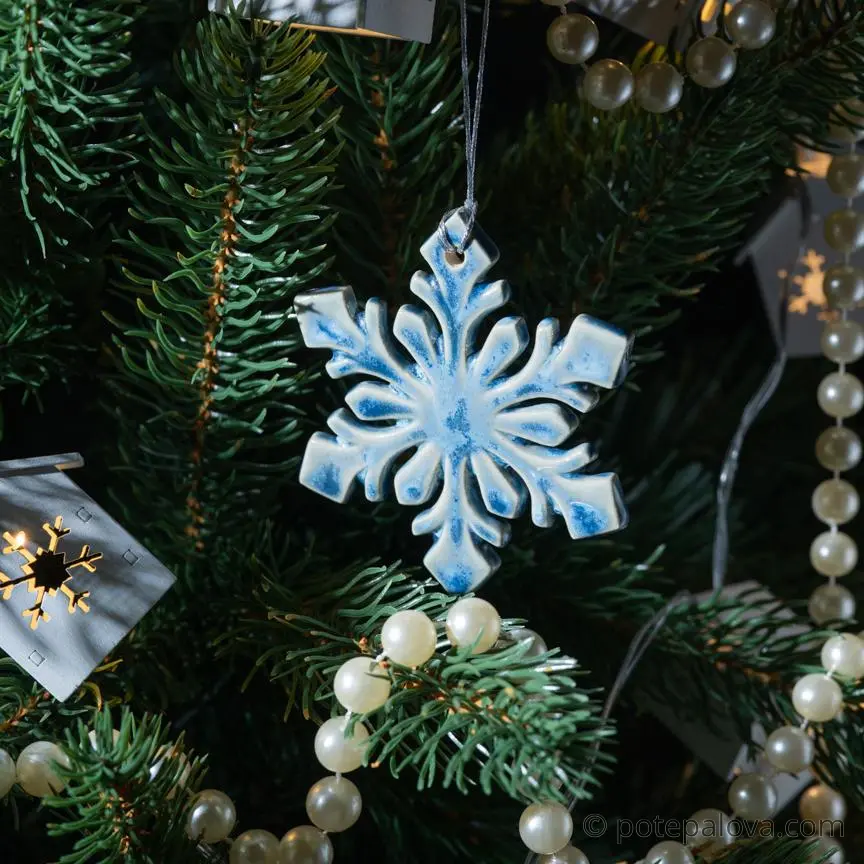 картинка Керамическая снежинка 3 голубая - DishWishes.Ru