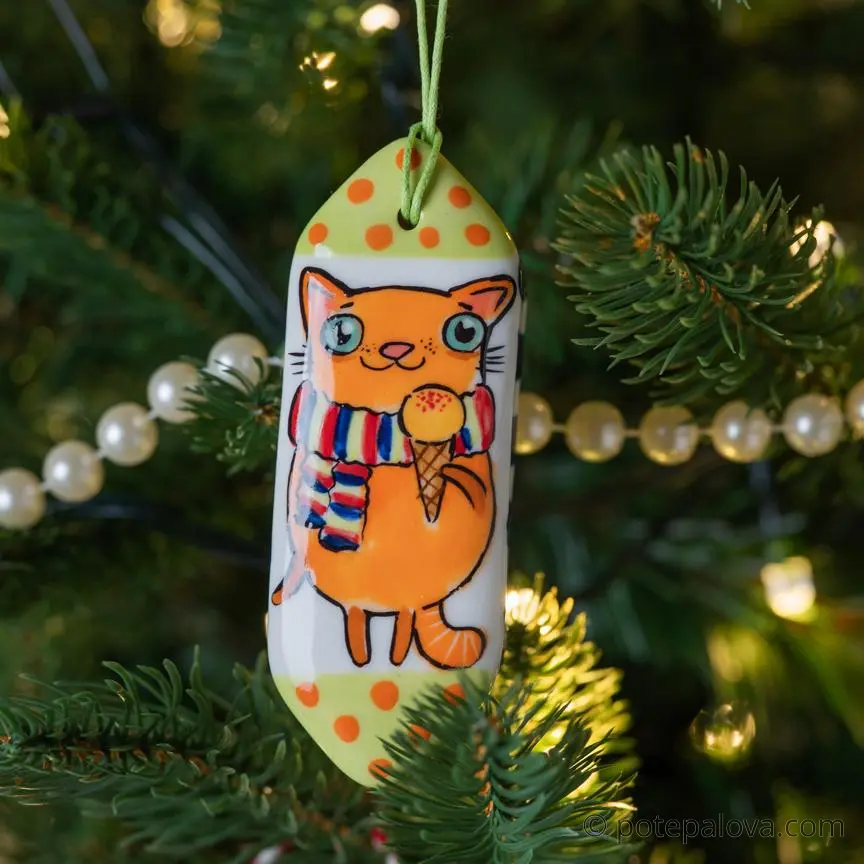 картинка Елочная игрушка в форме конфеты "Рыжий котик" - DishWishes.Ru