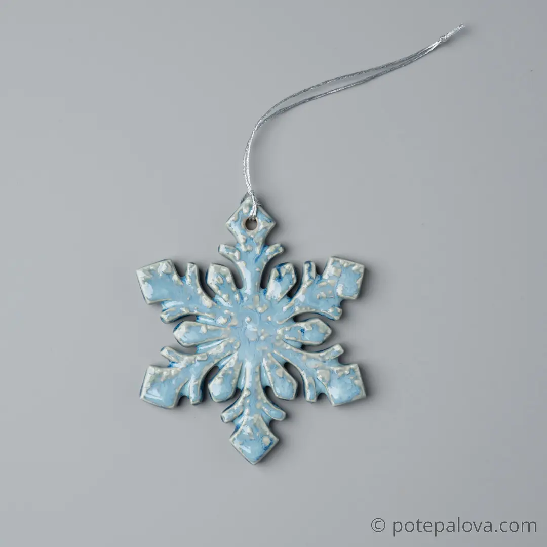 картинка Керамическая снежинка 4 голубая - DishWishes.Ru