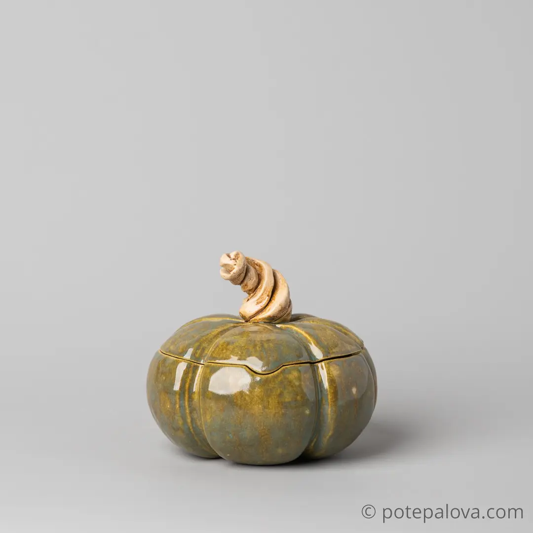 картинка Керамическая тыковка зеленая круглая средняя - DishWishes.Ru