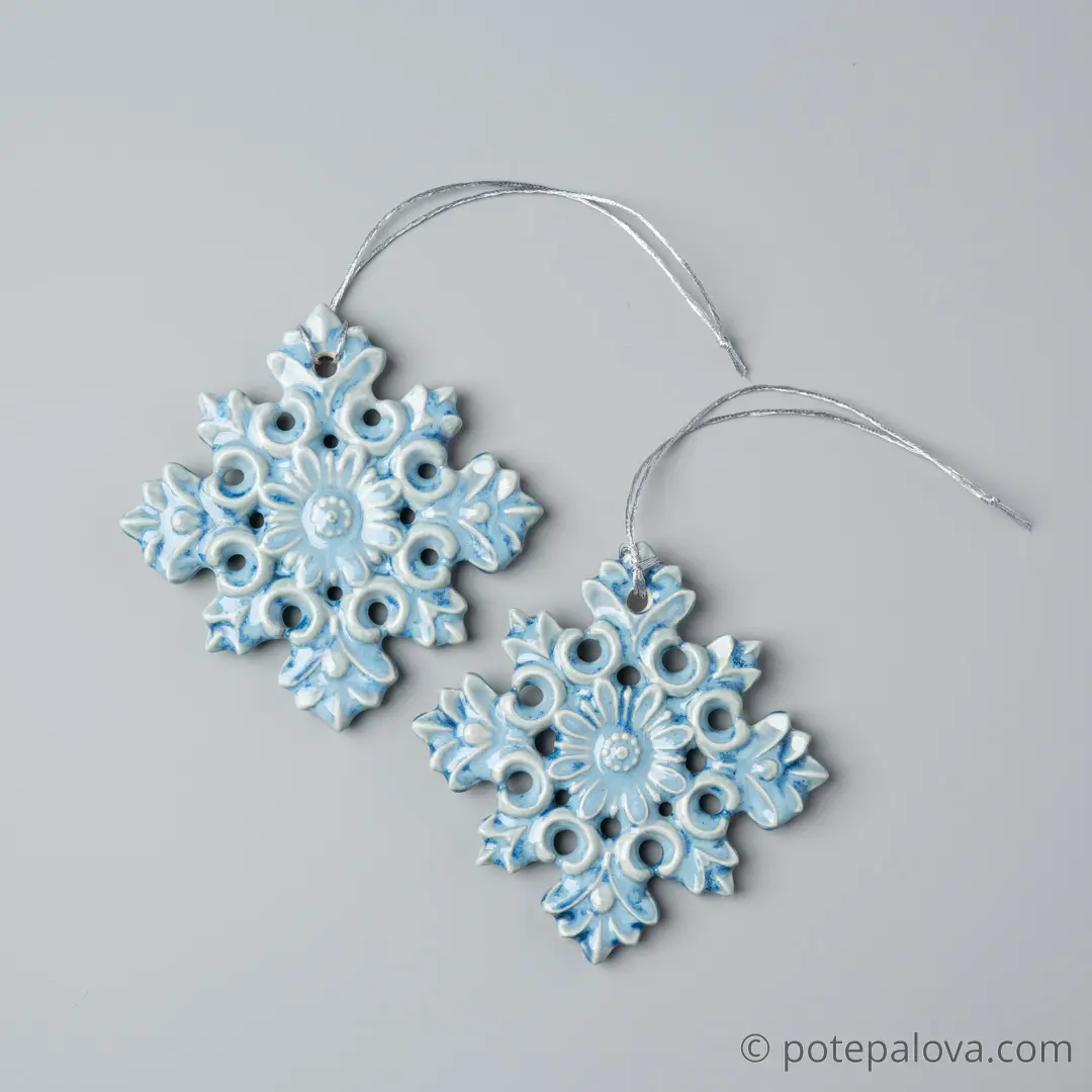 картинка Керамическая снежинка 2 голубая - DishWishes.Ru