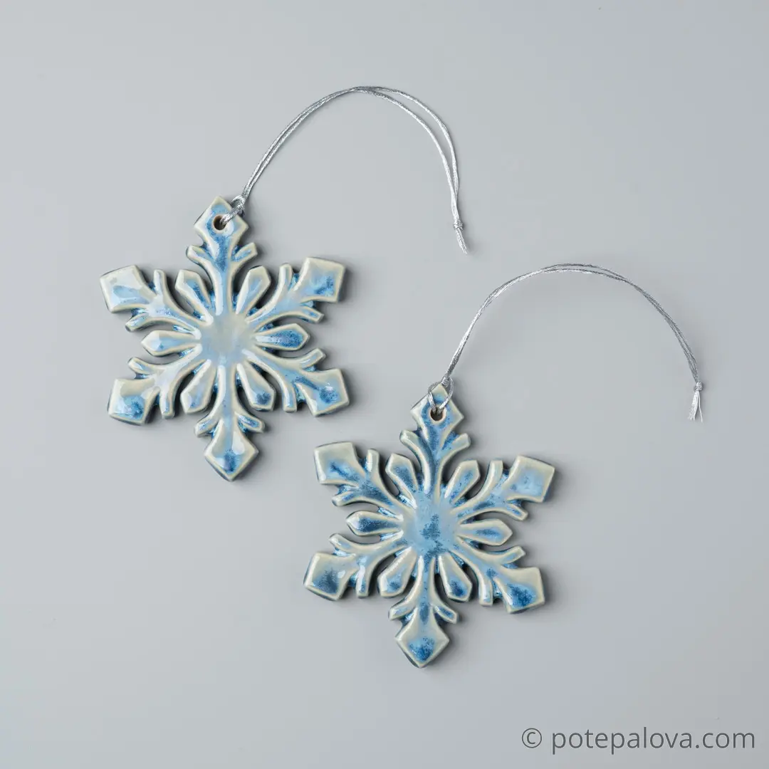 картинка Керамическая снежинка 3 голубая - DishWishes.Ru