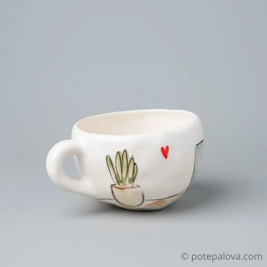 картинка Чашка с котиком и цветком - DishWishes.Ru