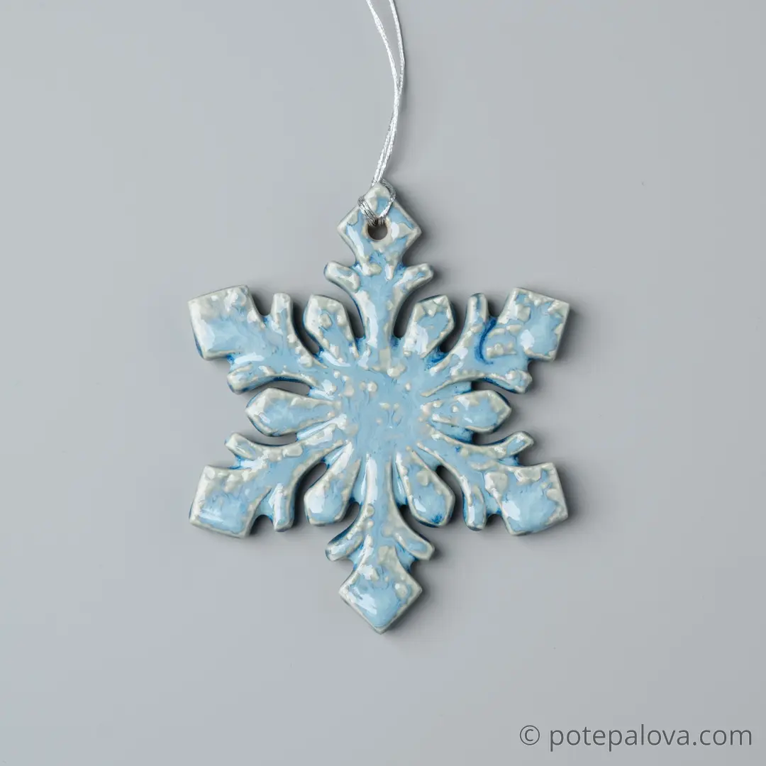 картинка Керамическая снежинка 4 голубая - DishWishes.Ru