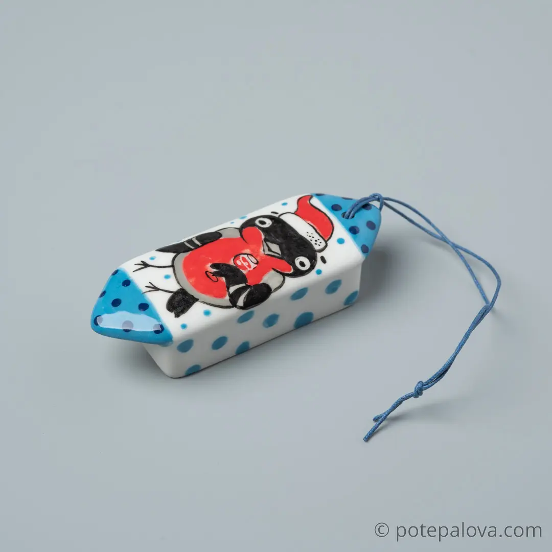 картинка Елочная игрушка в форме конфеты "Снегирь с винишком" - DishWishes.Ru