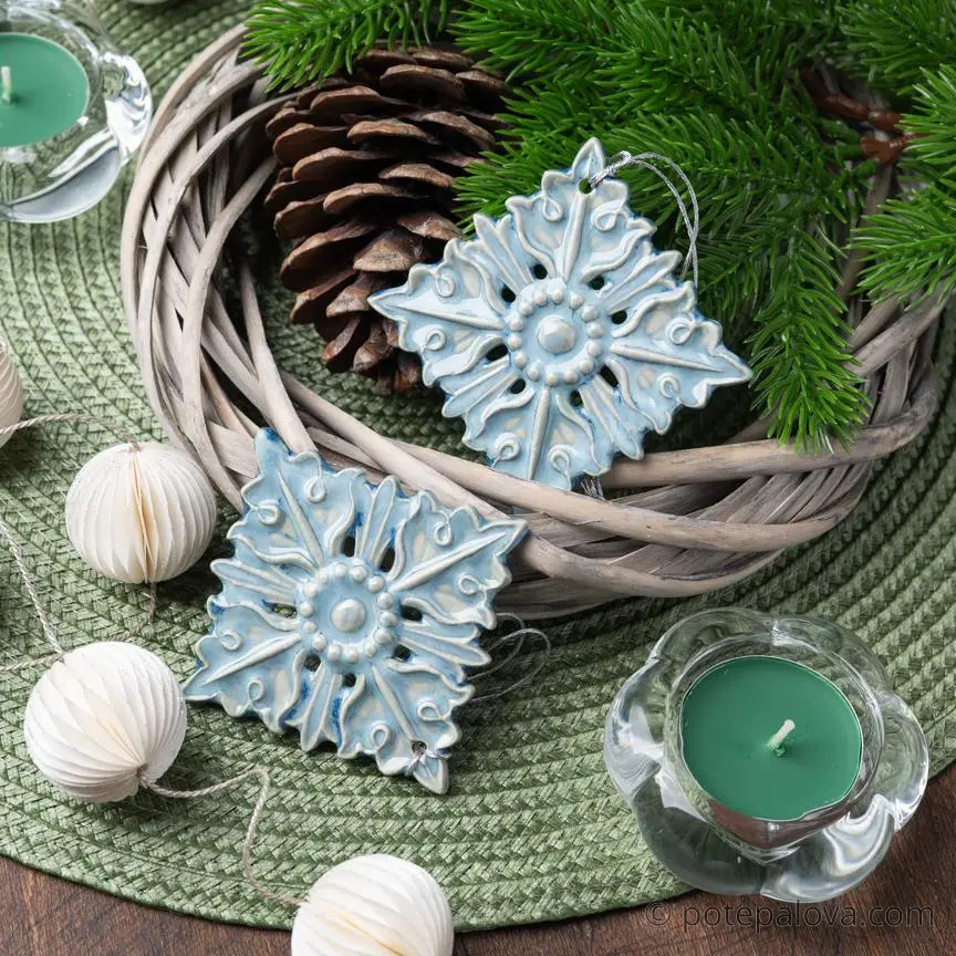 картинка Керамическая снежинка 1 голубая - DishWishes.Ru