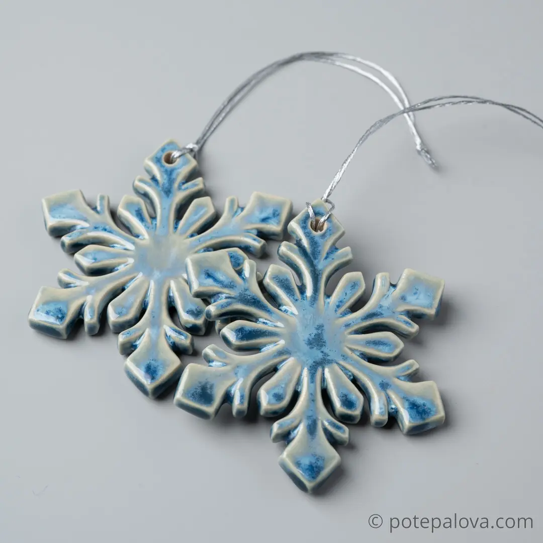 картинка Керамическая снежинка 3 голубая - DishWishes.Ru
