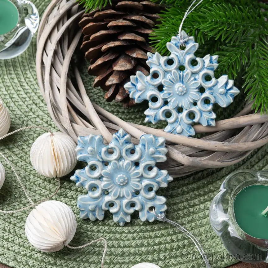 картинка Керамическая снежинка 2 голубая - DishWishes.Ru