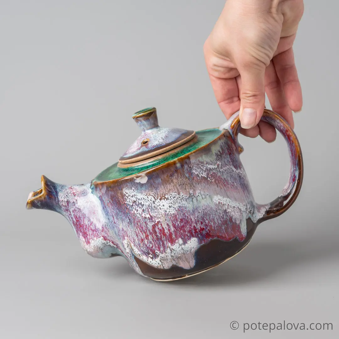 картинка Чайник Юрия Пересады "Карамель" с зеленым стеклом - DishWishes.Ru